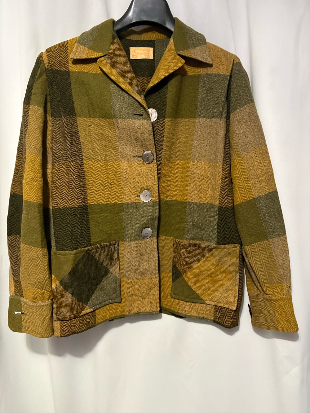 Pendleton Mustard & Olive Plaid Wool Jacket 22↔️26↕️